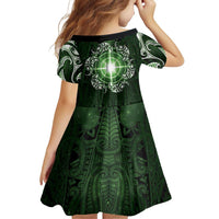 New Zealand Matariki Tupuarangi Family Matching Tank Maxi Dress and Hawaiian Shirt Maori Moko Green Galaxy