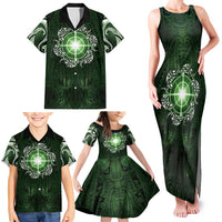 New Zealand Matariki Tupuarangi Family Matching Tank Maxi Dress and Hawaiian Shirt Maori Moko Green Galaxy