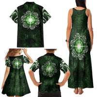 New Zealand Matariki Tupuarangi Family Matching Tank Maxi Dress and Hawaiian Shirt Maori Moko Green Galaxy