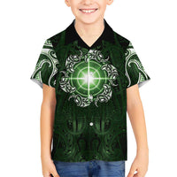 New Zealand Matariki Tupuarangi Family Matching Tank Maxi Dress and Hawaiian Shirt Maori Moko Green Galaxy
