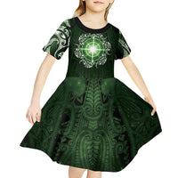 New Zealand Matariki Tupuarangi Kid Short Sleeve Dress Maori Moko Green Galaxy