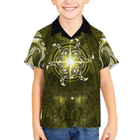 New Zealand Matariki Hiwaiterangi Family Matching Long Sleeve Bodycon Dress and Hawaiian Shirt Maori Moko Yellow Galaxy LT05 Son's Shirt Yellow - Polynesian Pride