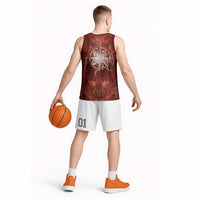 New Zealand Matariki Pohutukawa Basketball Jersey Maori Moko Red Galaxy LT05 - Polynesian Pride