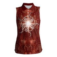 New Zealand Matariki Pohutukawa Women Sleeveless Polo Shirt Maori Moko Red Galaxy