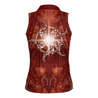 New Zealand Matariki Pohutukawa Women Sleeveless Polo Shirt Maori Moko Red Galaxy