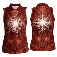 New Zealand Matariki Pohutukawa Women Sleeveless Polo Shirt Maori Moko Red Galaxy
