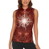 New Zealand Matariki Pohutukawa Women Sleeveless Polo Shirt Maori Moko Red Galaxy