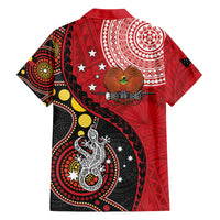 Papua New Guinea And Australia Aboriginal Family Matching Short Sleeve Bodycon Dress and Hawaiian Shirt Bird Of Paradise And Kangaroo Together