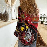 Papua New Guinea And Australia Aboriginal Women Casual Shirt Bird Of Paradise And Kangaroo Together