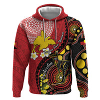 Papua New Guinea And Australia Aboriginal Zip Hoodie Bird Of Paradise And Kangaroo Together