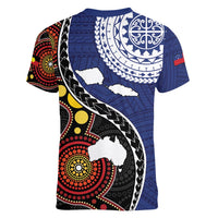 Samoa And Australia Together Women V-Neck T-Shirt Aboriginal Mix Polynesian