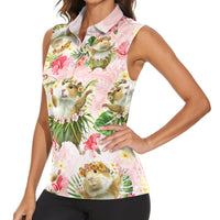 Hawaii Guinea Hula Pig Women Sleeveless Polo Shirt Funny Tropical Style