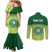 Personalised Ballantine Memorial School Couples Matching Mermaid Dress and Long Sleeve Button Shirt With Fijian Tapa Pattern