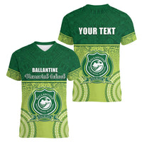 Personalised Ballantine Memorial School Women V-Neck T-Shirt With Fijian Tapa Pattern