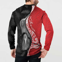 New Zealand Aotearoa Button Sweatshirt Kiwi Fern Maori Pattern Red Version