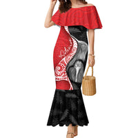New Zealand Aotearoa Family Matching Mermaid Dress and Hawaiian Shirt Kiwi Fern Maori Pattern Red Version
