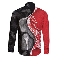 New Zealand Aotearoa Family Matching Off The Shoulder Long Sleeve Dress and Hawaiian Shirt Kiwi Fern Maori Pattern Red Version