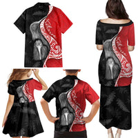 New Zealand Aotearoa Family Matching Puletasi and Hawaiian Shirt Kiwi Fern Maori Pattern Red Version