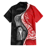 New Zealand Aotearoa Family Matching Puletasi and Hawaiian Shirt Kiwi Fern Maori Pattern Red Version
