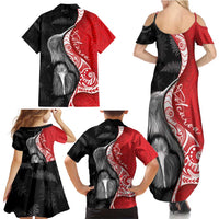 New Zealand Aotearoa Family Matching Summer Maxi Dress and Hawaiian Shirt Kiwi Fern Maori Pattern Red Version