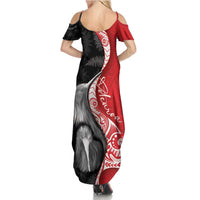 New Zealand Aotearoa Family Matching Summer Maxi Dress and Hawaiian Shirt Kiwi Fern Maori Pattern Red Version