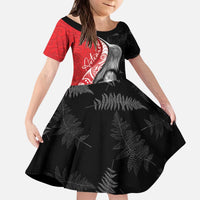 New Zealand Aotearoa Kid Short Sleeve Dress Kiwi Fern Maori Pattern Red Version
