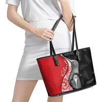New Zealand Aotearoa Leather Tote Bag Kiwi Fern Maori Pattern Red Version