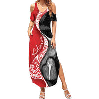 New Zealand Aotearoa Summer Maxi Dress Kiwi Fern Maori Pattern Red Version