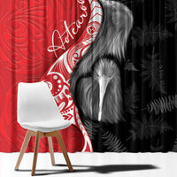New Zealand Aotearoa Window Curtain Kiwi Fern Maori Pattern Red Version