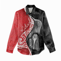 New Zealand Aotearoa Women Casual Shirt Kiwi Fern Maori Pattern Red Version