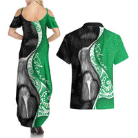 New Zealand Aotearoa Couples Matching Summer Maxi Dress and Hawaiian Shirt Kiwi Fern Maori Pattern Green Version