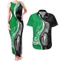New Zealand Aotearoa Couples Matching Tank Maxi Dress and Hawaiian Shirt Kiwi Fern Maori Pattern Green Version