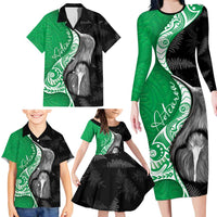 New Zealand Aotearoa Family Matching Long Sleeve Bodycon Dress and Hawaiian Shirt Kiwi Fern Maori Pattern Green Version