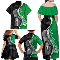 New Zealand Aotearoa Family Matching Off Shoulder Maxi Dress and Hawaiian Shirt Kiwi Fern Maori Pattern Green Version