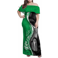 New Zealand Aotearoa Family Matching Off Shoulder Maxi Dress and Hawaiian Shirt Kiwi Fern Maori Pattern Green Version