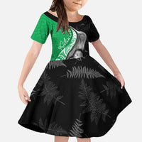 New Zealand Aotearoa Family Matching Short Sleeve Bodycon Dress and Hawaiian Shirt Kiwi Fern Maori Pattern Green Version