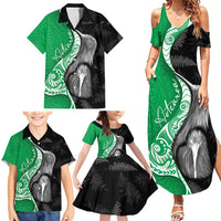 New Zealand Aotearoa Family Matching Summer Maxi Dress and Hawaiian Shirt Kiwi Fern Maori Pattern Green Version