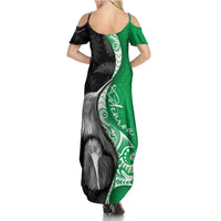 New Zealand Aotearoa Family Matching Summer Maxi Dress and Hawaiian Shirt Kiwi Fern Maori Pattern Green Version