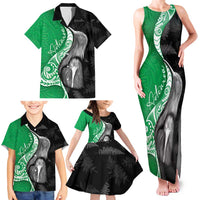 New Zealand Aotearoa Family Matching Tank Maxi Dress and Hawaiian Shirt Kiwi Fern Maori Pattern Green Version
