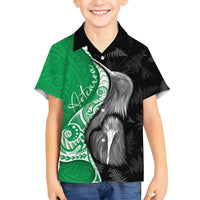 New Zealand Aotearoa Family Matching Tank Maxi Dress and Hawaiian Shirt Kiwi Fern Maori Pattern Green Version