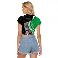 New Zealand Aotearoa Raglan Cropped T Shirt Kiwi Fern Maori Pattern Green Version