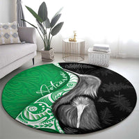 New Zealand Aotearoa Round Carpet Kiwi Fern Maori Pattern Green Version