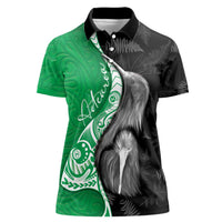 New Zealand Aotearoa Women Polo Shirt Kiwi Fern Maori Pattern Green Version