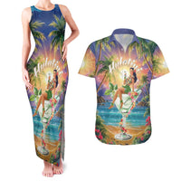 Aloha Hawaii Couples Matching Tank Maxi Dress and Hawaiian Shirt Hula Martini Tropical Vibes - Polynesian Pride