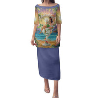 Aloha Hawaii Family Matching Puletasi and Hawaiian Shirt Hula Martini Tropical Vibes - Polynesian Pride