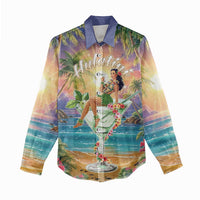 Aloha Hawaii Women Casual Shirt Hula Martini Tropical Vibes - Polynesian Pride