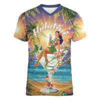 Aloha Hawaii Women V-Neck T-Shirt Hula Martini Tropical Vibes - Polynesian Pride
