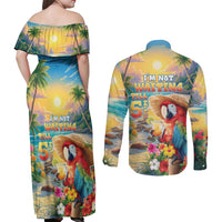 Hawaii Parrot Couples Matching Off Shoulder Maxi Dress and Long Sleeve Button Shirt Im Not Waiting Till 5 Oclock LT05 - Polynesian Pride