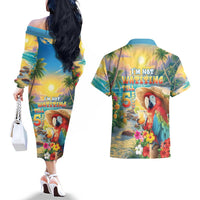 Hawaii Parrot Couples Matching Off The Shoulder Long Sleeve Dress and Hawaiian Shirt Im Not Waiting Till 5 Oclock LT05 - Polynesian Pride