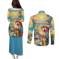Hawaii Parrot Couples Matching Puletasi and Long Sleeve Button Shirt Im Not Waiting Till 5 Oclock LT05 - Polynesian Pride
